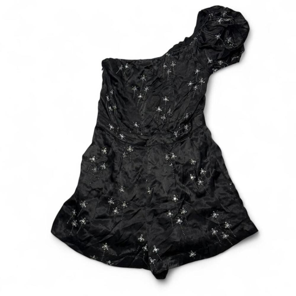 Free People Gemini Party Black Sequin Mcbling One Shoukder Romper Womens Size S